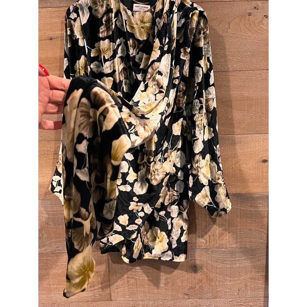 Saint Laurent floral -print velvet wrap dress Size 38/ M - Picture 11 of 12